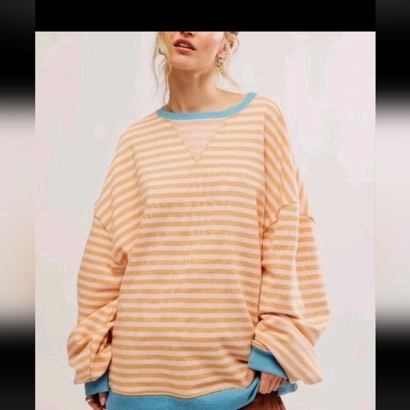 FREE PEOPLE Classic Striped Latte Combo Sweater Medium Retired NWT$98 - Picture 6 of 11